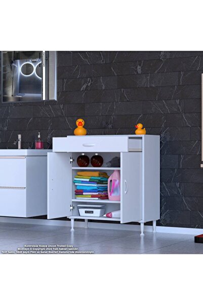 Modilayn 85 x 88 x 32,5 cm’lik 1 Çekmece 1 Kapak 2 RAF 3 Gözlü Organizatör Mutfak Dolabı Çok Amaçlı Dolap