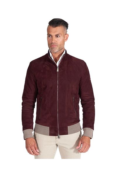 By Marki Marki Men's Burgundy Genuine Suede Leather Jacket – Zippered, Lined, 4 Pockets, 67 cm - 504422