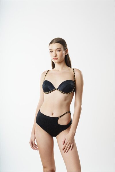 Louren Μοντέλο 2010 - Μαύρο σετ μπικίνι με επένδυση και λεπτομέρεια από αλυσίδα