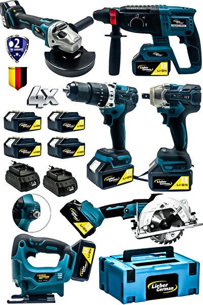 Lieber German 21v 6Lı Makina Seti Hilti Somun Sıkma Taşlama Daire Testere Dekupaj Darbeli Matkap