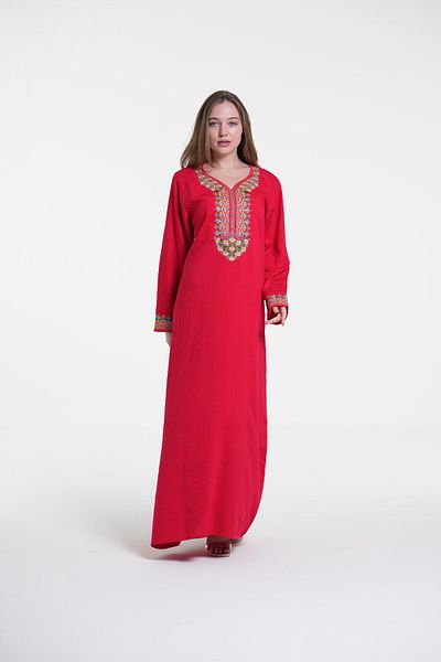al bent al sharqieh Ladies Printed Jalabiya - Full-Sleeve crepe Dress with belt