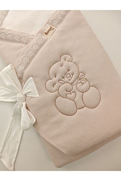 Tomuycuk Teddy Bear Embroidered 100% Cotton 85X85Cm Baby Blanket | Girls Boys Seasonal Sleeping Swaddle