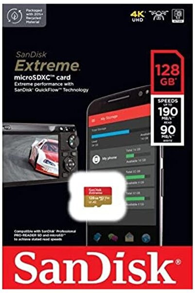 SanDisk بطاقة SanDisk Extreme microSD UHS I بسعة 128 جيجابايت لفيديو 4K على الهواتف الذكية وكاميرات الحركة بسرعة قراءة 190 ميجابايت/ثانية، 90 ميجابايت