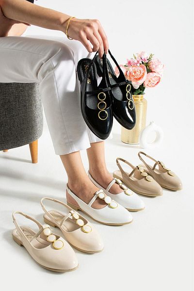 FEMME FATALE Alice Stylish Buckle Detail Open Back Comfortable Sole Ballet Sandals