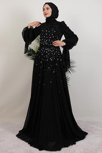 GİYZAMİLA Vildan Hijab Evening Dress Black