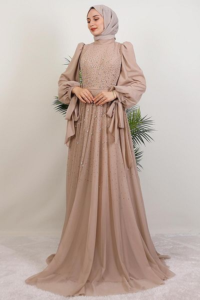 GİYZAMİLA Βραδινό φόρεμα Vildan Hijab Light Mink