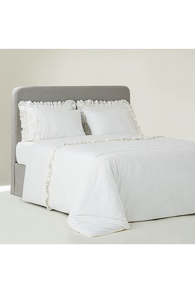 Ecocotton Adelya Battal Size Duvet Cover Set 100% Organic Cotton Linen Embroidered Cream 240X220 cm