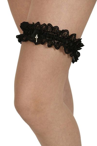 Lemila Lace garter belt, with key accessory, black