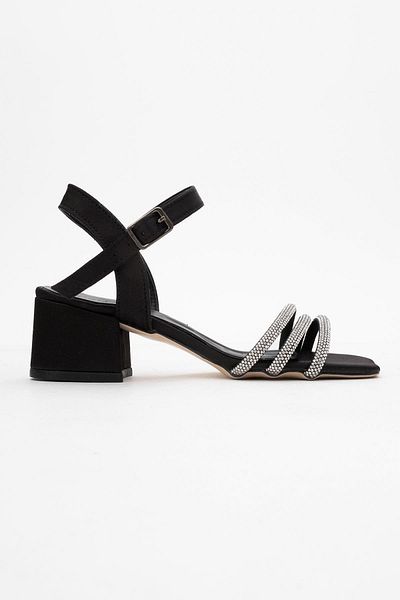 CCWAY AYAKKABI Children's Heeled Sandals Black Satin