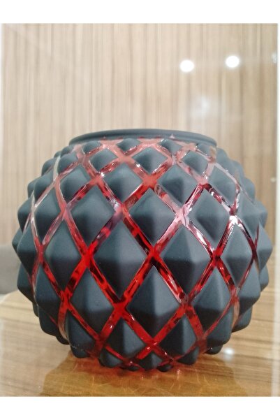 Elioure Vază din sticlă cu model de fagure, lucrată manual, roșie, design ele...