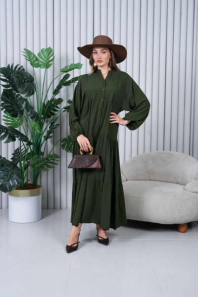 EL jadida Women's Plus Size Hijab Viscose Dress Khaki