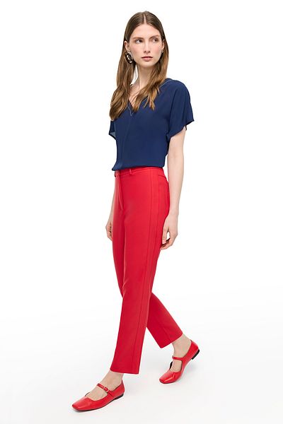 Perspective Red Dellas Regular Fit High Waist Trousers