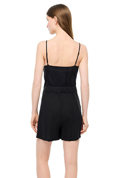 Perspective Siyah Holas Regular Fit U Yaka Kısa Boy Tulum