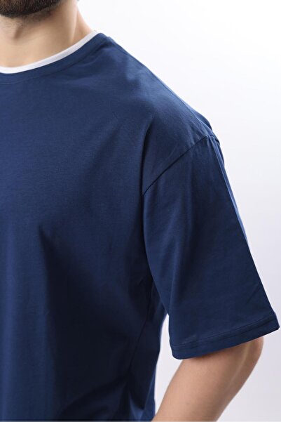 Madmext Oversize Navy Blue Men's T-Shirt 4978