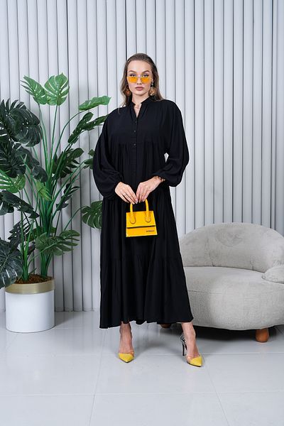 EL jadida Women's Plus Size Hijab Viscose Dress Black
