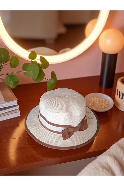 Shopiolog Gondola Women's Straw Hat with Bow Summer, Beach, Sun Hat, Women's Accessory, Fashion, Style, Summer Fashion