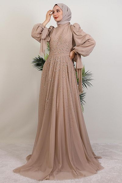 GİYZAMİLA Βραδινό φόρεμα Vildan Hijab Light Mink
