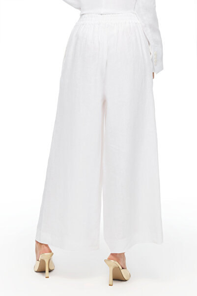 Perspective White Holas Comfortable Fit High Waist Trousers