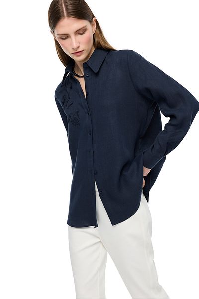 Perspective Тъмносиня риза с дълъг ръкав Holas Relaxed Fit