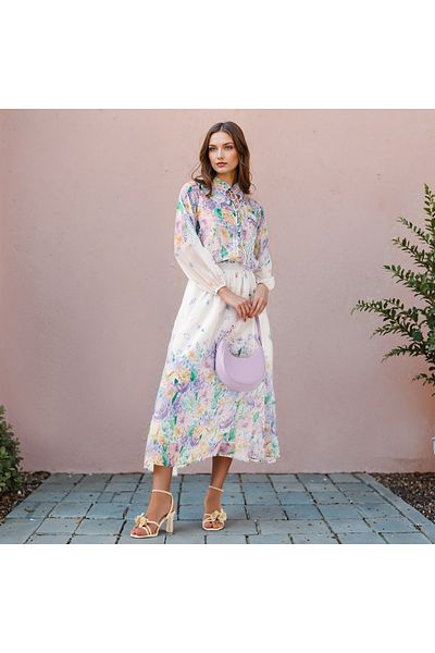 2Xtremz 2Xtremz Floral Print Top with Tie-Up Neck and Long Sleeves