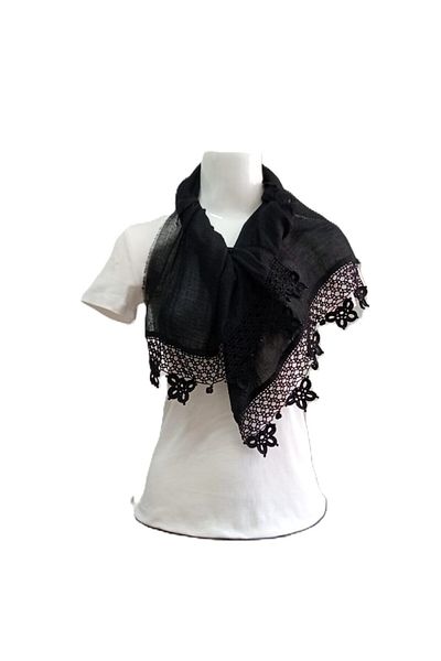 GÖNENKADIN Black Cotton Crochet Scarf