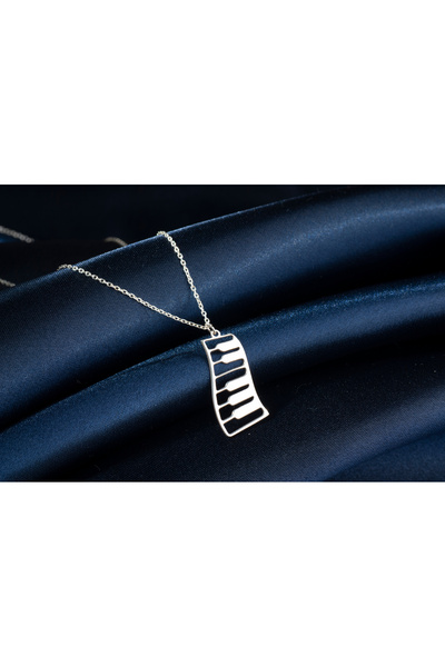 DIZY SILVER Müzik Temalı Kolye • Piyano Tuşları Tasarım • 925 Ayar Gümüş Zinc...
