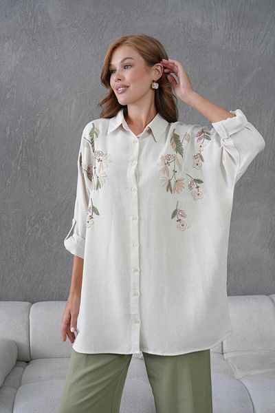 BURRASCA Embroidered Oversize Linen Shirt