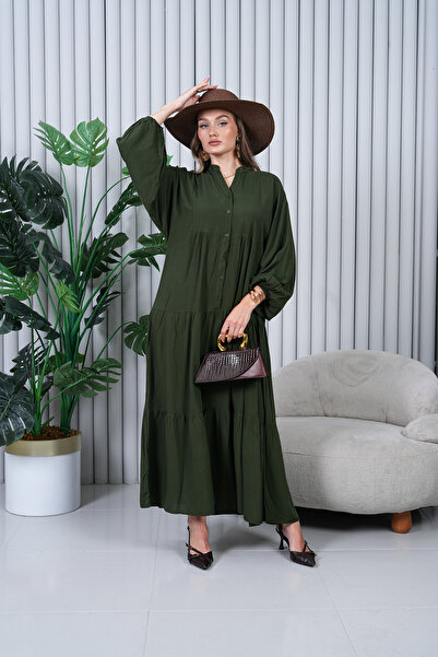 EL jadida Γυναικείο Μεγάλο Μέγεθος Χιτζάμπ Φόρεμα Χακί Βισκόζης