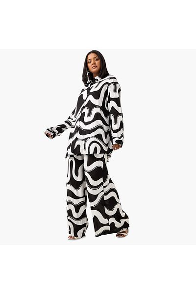 Ulla Popken Plus Size Ulla Popken All-Over Print Shirt with Long Sleeves