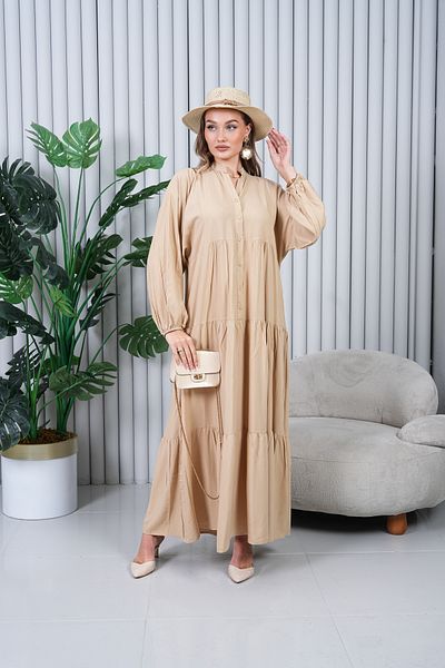 EL jadida Women's Plus Size Hijab Viscose Dress Beige