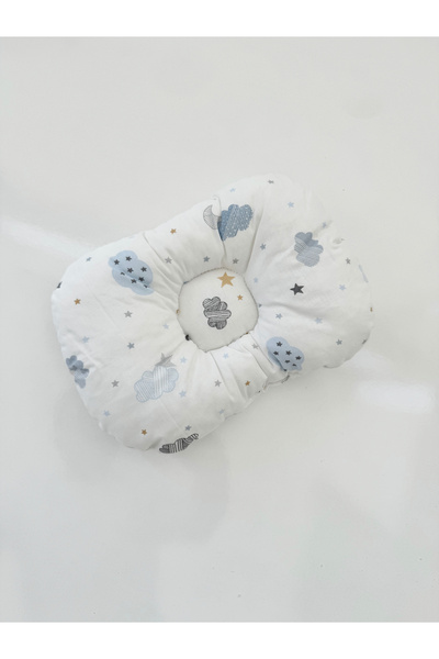 Jaju Baby وسادة أطفال من القماش المنقوش على شكل سحابة زرقاء، وسادة مضادة لسيق...