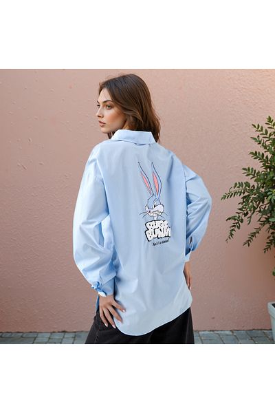 SP Characters Bugs Bunny Print Oversized Shirt with High-Low Hem