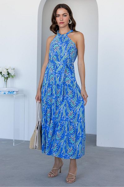 Dks Life Halter Neck Ethnic Patterned Viscose Long Dress