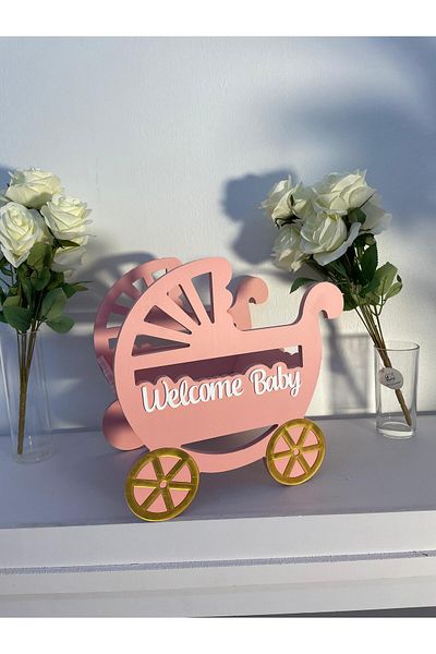 Generica Wooden stand for gifts, chocolates and sweets for newborns, pink color, size 30*20*40 cm