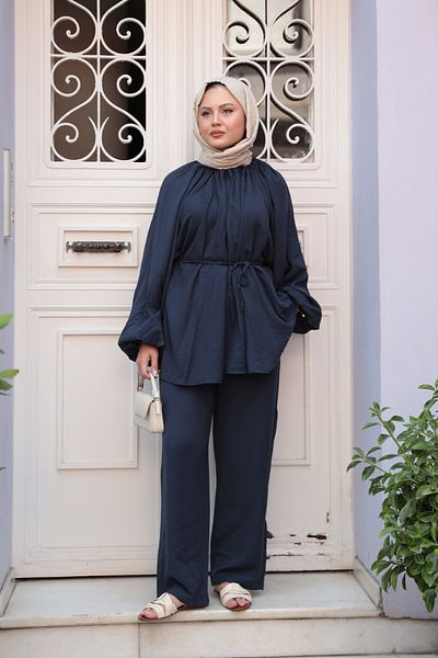 LOCCO Women's Balloon Sleeve Double Suit Navy Blue