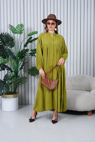 EL jadida Women's Plus Size Hijab Viscose Dress Fat Green