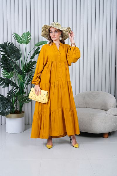 EL jadida Women's Plus Size Hijab Viscose Dress Mustard