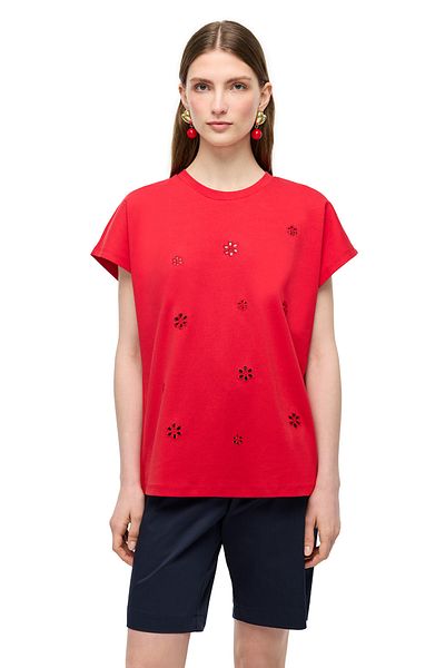Perspective Makis Red Color Comfortable Fit Crew Neck Low Sleeve T-Shirt