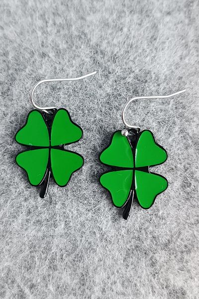 Fildişi Aksesuar Clover Leaf Shaped Enamel Women's Earrings Double Pieces Handmade Earrings
