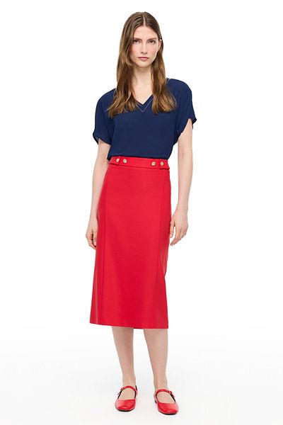 Perspective Red Dellas Regular Fit High Waist Standard Length Skirt