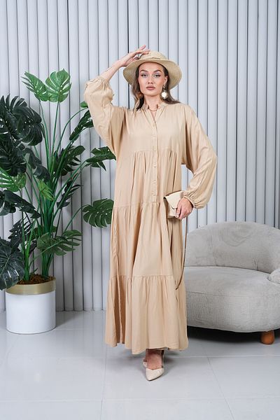 EL jadida Women's Plus Size Hijab Viscose Dress Beige