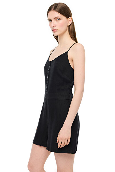 Perspective Siyah Holas Regular Fit U Yaka Kısa Boy Tulum