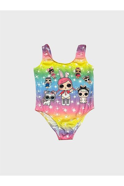 ALİŞ KİDS Girl's Yellow Colored Cute Characters Patterned Swimsuit