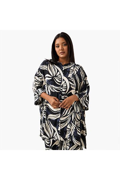 Ulla Popken Plus Size Ulla Popken All-Over Print Top with 3/4 Sleeves