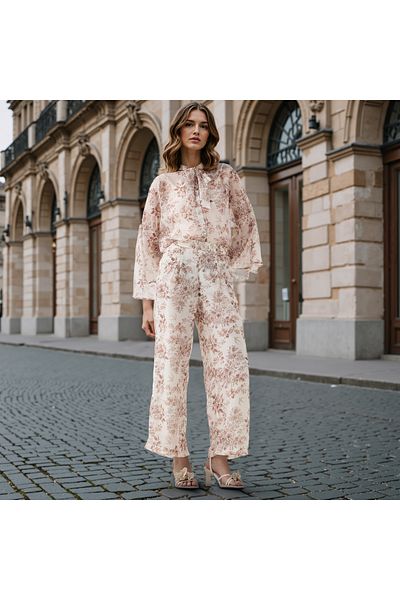 Iconic Floral Print Shirt with Bow Detail and Bell Sleeves