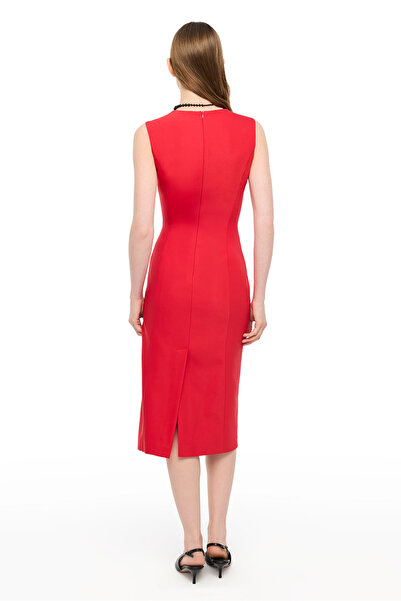 Perspective Red Dellas Slim Fit Midi Dress