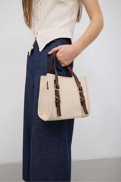 Shule Bags Geantă de mână și crossbody cu centură garnită de lux cremă