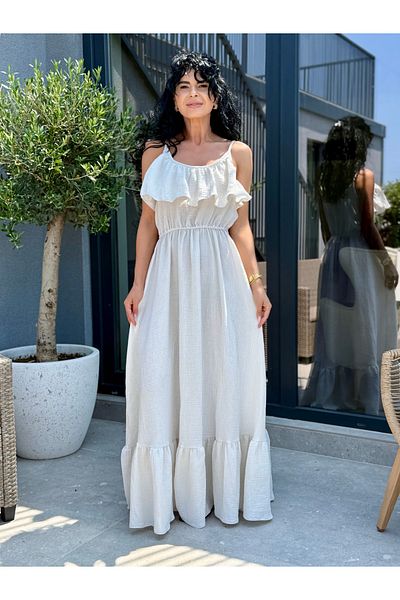 RAMONA BADESCU EXCLUSIVE Long Pink Muslin Dress with Ruffles – Thin Straps