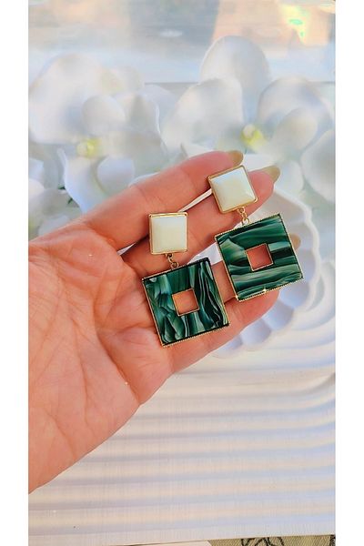 To Be Reborn Steel Enamel Square Model Earrings New Season Trend Models