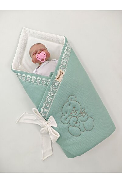 Tomuycuk Teddy Bear Embroidered 100% Cotton 85X85Cm Baby Blanket | Girls Boys Seasonal Sleeping Swaddle